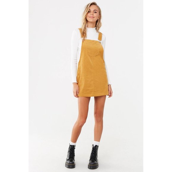 mustard overall dress